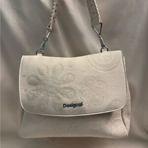 Desigual Off-White Floral Embroidered Shoulder Bag